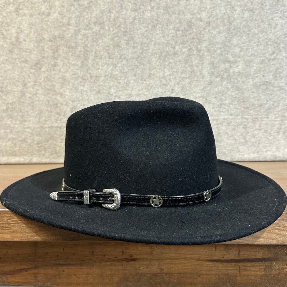 Scala Outback by Dorfman Pacific Black Wool Felt Hat w/ Star Conchos - western